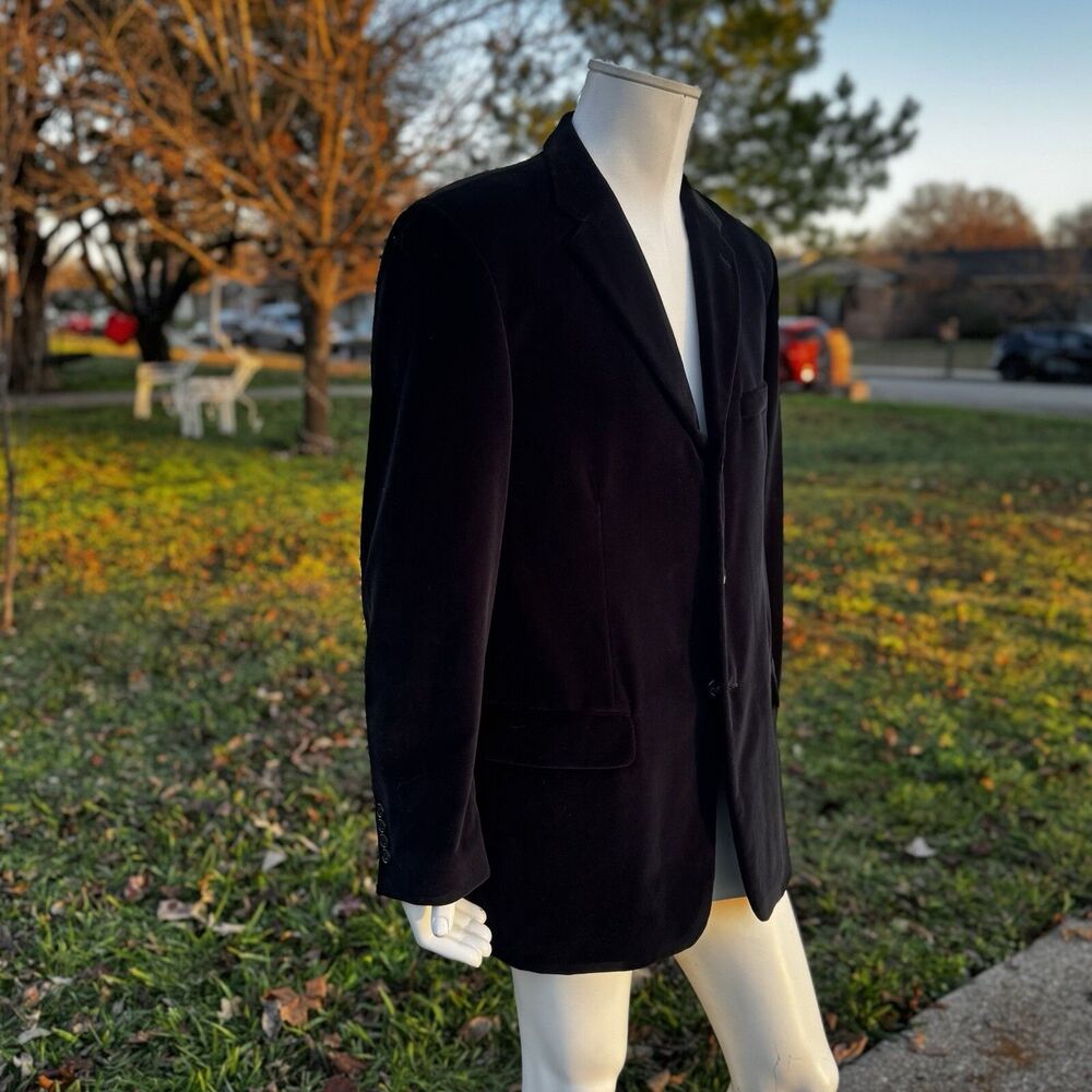 Vintage Men's Velvet Jacket Suit Coat Formal Wear Black Tie Size XL - Picture 3 of 8